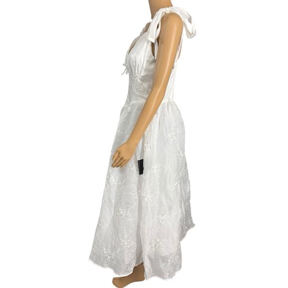 NWT Lulus Aero White Embroidered Tie Strap A Line Midi Dress Size Large - Picture 6 of 12